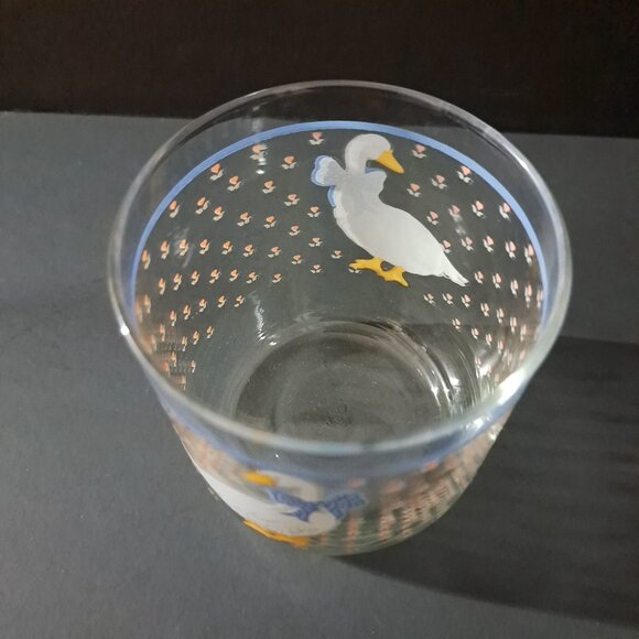Libbey Country Goose Glass Tumbler 1980s Blue Bow Tulips 3 3/8" Vintage USA - Picture 11 of 14